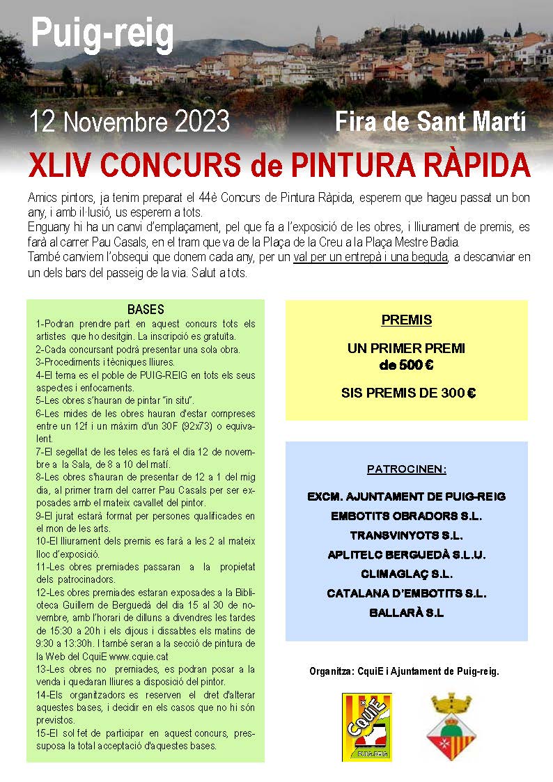 BASES XLIV CONCURS de PINTURA RÀPIDA · 12 Novembre 2023 · Fira de Sant Martí
