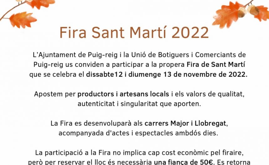 Puig-reig obre el període d’inscripcions per participar a la Fira de Sant Martí 2022