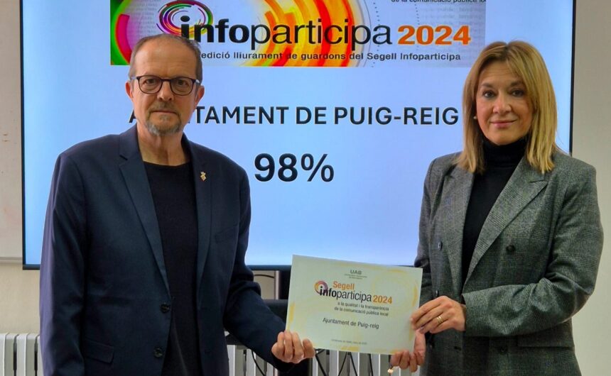 L’Ajuntament de Puig-reig recupera el Segell Infoparticipa amb una puntuació del 98,08%, la millor de la comarca