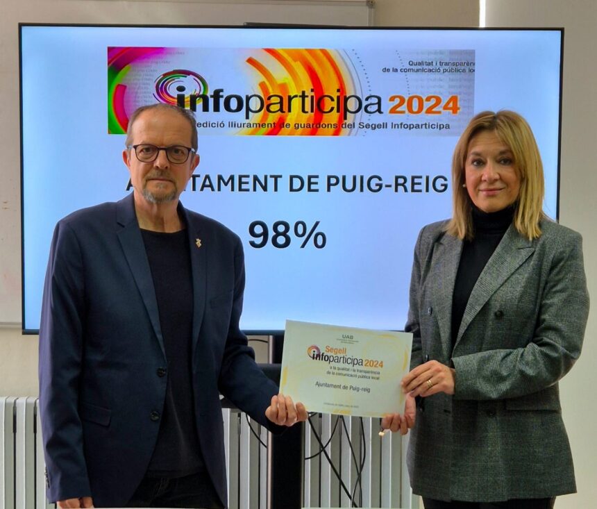 L’Ajuntament de Puig-reig recupera el Segell Infoparticipa amb una puntuació del 98,08%, la millor de la comarca